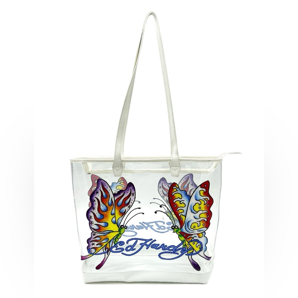 Bold & Playful Ed Hardy Butterfly Tote Bag w/ Signature Tattoo Art